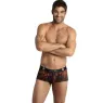 Fotografia di un boxer uomo in tulle nero con stampa palme colorata, taglio sportivo gambe lunghe - ANAIS MEN
