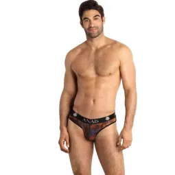 Sexy men's slip ANAIS Men in black tulle with colorful palm tree print, elastic waistband