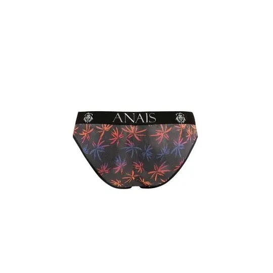 Slip sexy homme ANAIS Men en tulle noir avec imprimé palmiers colorés, taille élastique