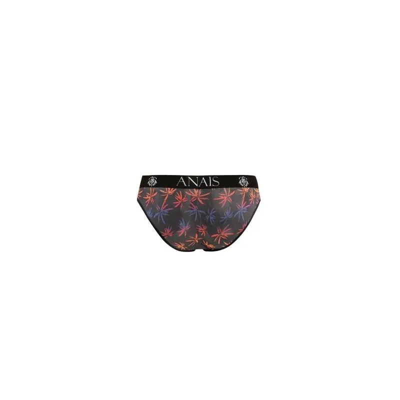 Slip sexy uomo ANAIS Men in tulle nero con stampa palme colorate, vita elastica