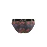 Slip sexy uomo ANAIS Men in tulle nero con stampa palme colorate, vita elastica