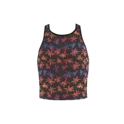 Herren Top aus schwarzem Tüll mit buntem Palmenprint – ärmellos – ANAIS MEN