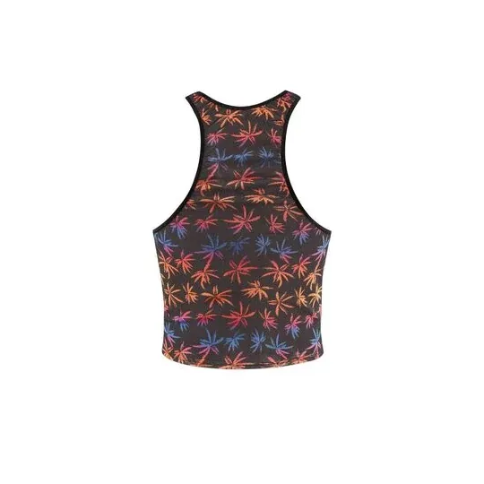 Herren Top aus schwarzem Tüll mit buntem Palmenprint – ärmellos – ANAIS MEN
