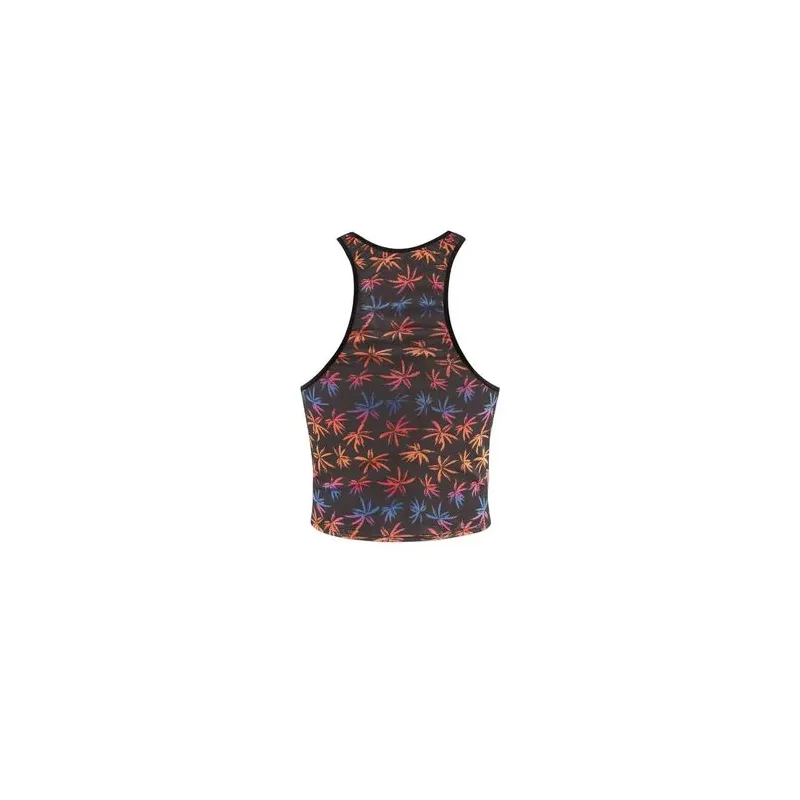 Men's black mesh top with colorful palm tree print, sleeveless, ANAIS MEN brand