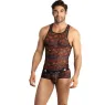 Herren Top aus schwarzem Tüll mit buntem Palmenprint – ärmellos – ANAIS MEN
