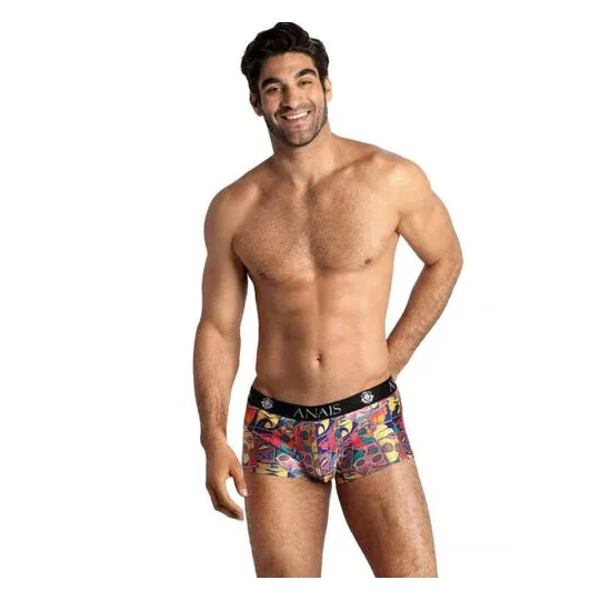 Boxer uomo stampa fumetti Anais Men, morbido modal, vestibilità sportiva, gambe lunghe, colore chiaro.