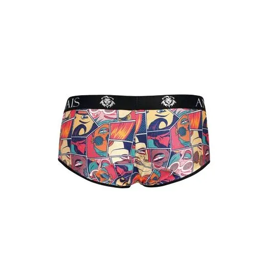 Slip fumetti taglio sportivo ANAIS MEN, motivo fumetto colorato, taglia L, vista frontale, tessuto modal morbido elastico.