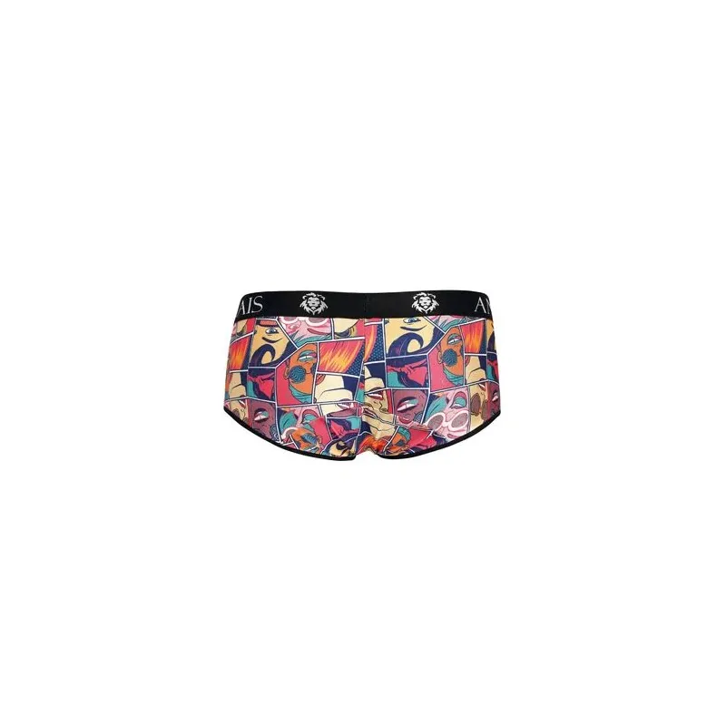 Slip fumetti taglio sportivo ANAIS MEN, motivo fumetto colorato, taglia L, vista frontale, tessuto modal morbido elastico.
