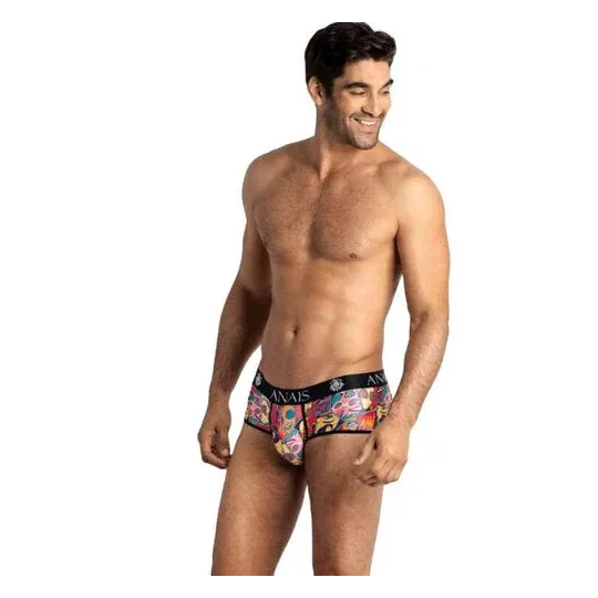 Comic print sporty brief ANAIS MEN, colorful comic pattern, size L, front view, soft stretchy modal fabric.