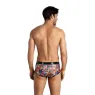 Slip fumetti taglio sportivo ANAIS MEN, motivo fumetto colorato, taglia L, vista frontale, tessuto modal morbido elastico.