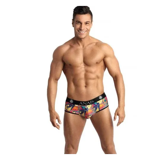 Slip de bikini ouvert homme imprimé comics blanc ANAIS MEN JOCK - vue face