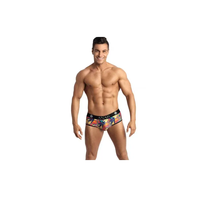 Open front bikini brief for men comic print white ANAIS MEN JOCK - front view