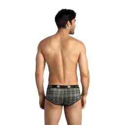 Slip microfibre carreaux noir gris ANAIS MEN, coupe sportive, vue avant