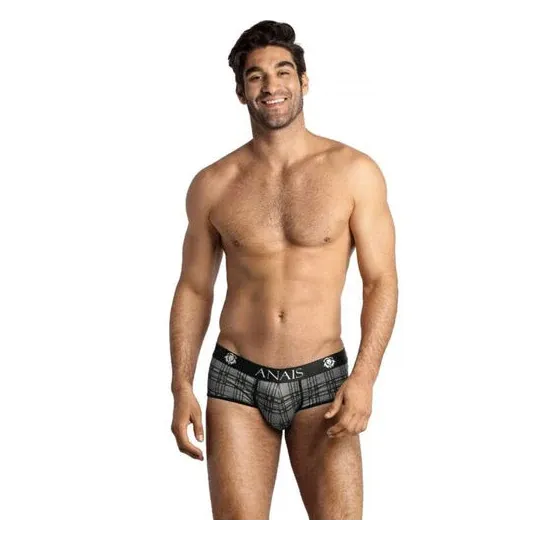 Slip microfibre carreaux noir gris ANAIS MEN, coupe sportive, vue avant