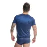 Navy blue satin striped tulle t-shirt Anais Men - vertical satin stripes men's