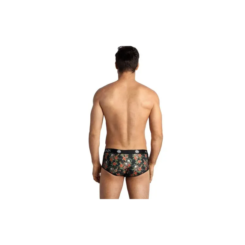 Men's soft modal brief ANAIS MEN with rose and skull print, sporty cut, short legs.
