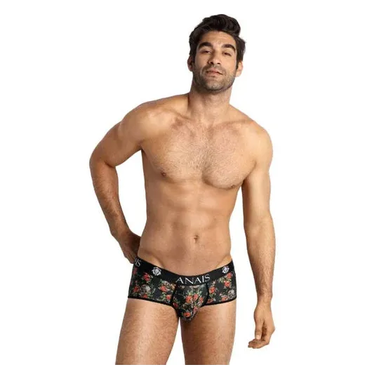 Slip homme modal doux ANAIS MEN avec imprimé roses et crânes, coupe sportive, jambes courtes.