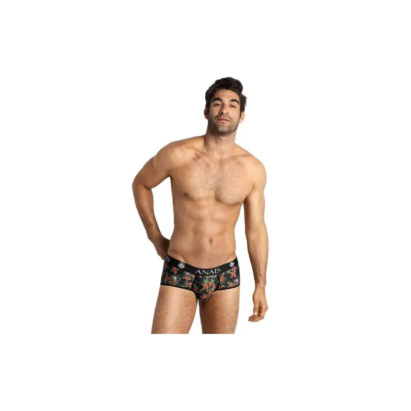Men's soft modal brief ANAIS MEN with rose and skull print, sporty cut, short legs.