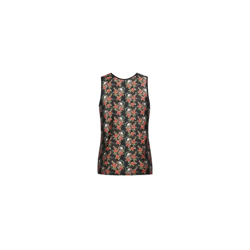 Men's sleeveless top ANAIS MEN with rose and skull print, slim fit