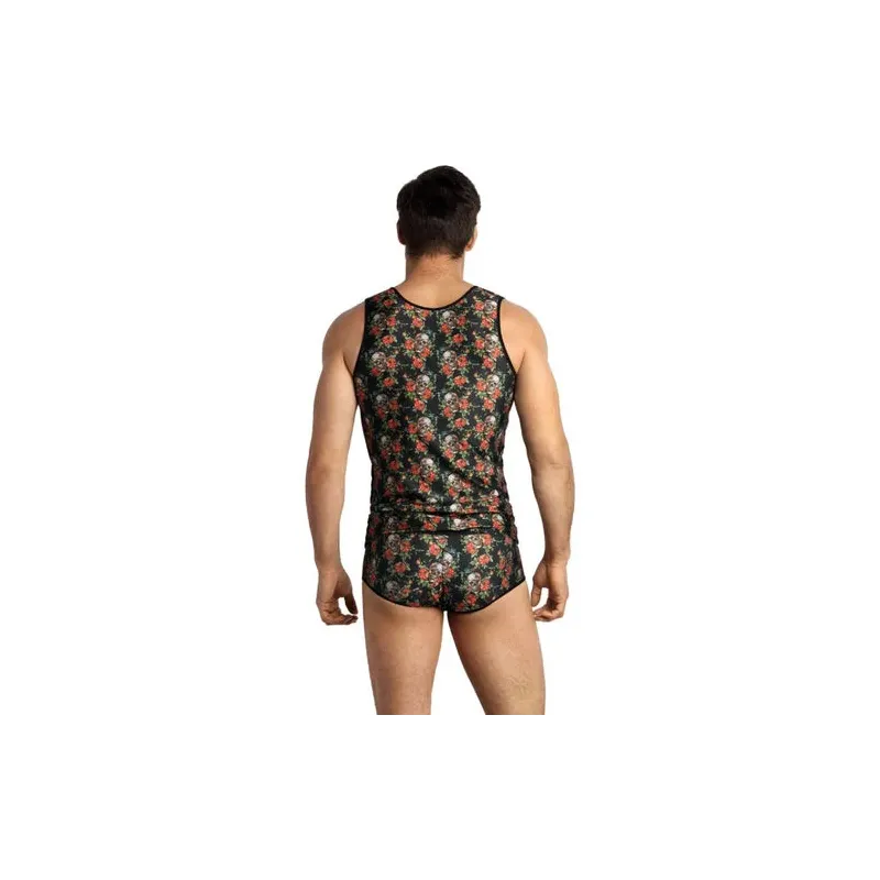 Chaleco de hombre ANAIS MEN con estampado rosas y calaveras, ajustado