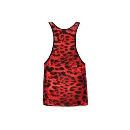 Top microfibra rosso stampa animalier Anais Men uomo vista anteriore senza maniche