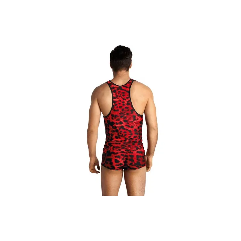 Top microfibra rosso stampa animalier Anais Men uomo vista anteriore senza maniche