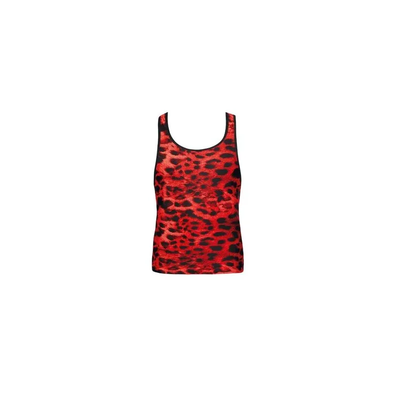 Red microfiber top animal print Anais Men for men front view sleeveless