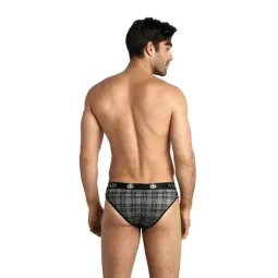 Slip uomo in microfibra con motivo a quadretti nero grigio bianco ANAIS MEN Balance S, vita elastica comoda
