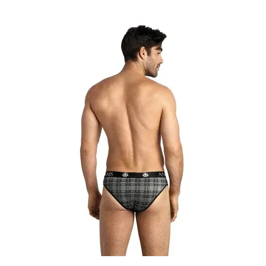 Slip homme microfibre à carreaux noirs gris blancs ANAIS MEN Balance S - vue avant, taille élastique confortable