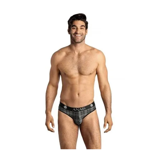 Slip uomo in microfibra con motivo a quadretti nero grigio bianco ANAIS MEN Balance S, vita elastica comoda