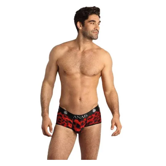 Slip microfibra rossa con motivo animalier Savage per uomo – marchio ANAIS MEN – taglio sportivo