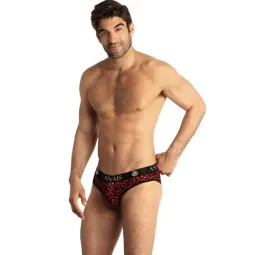 ANAS men's brief in red microfiber with tribal pattern, size XL