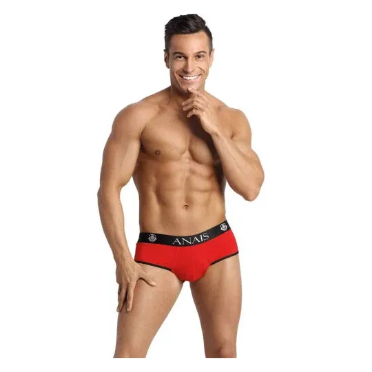 Mikrofaser Jock Bikini für Herren rot mit schwarzer Kante - ANAIS MEN JOCK - offene Gesäßpartie