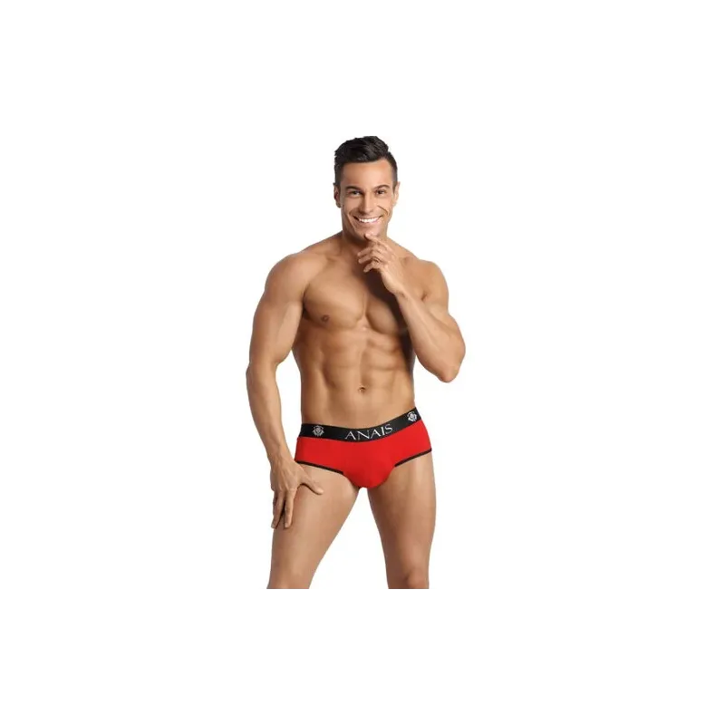 Red microfibre men's jock bikini with black trim by ANAIS MEN JOCK - open back design