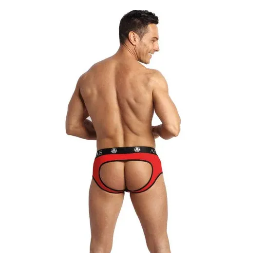 Slip bikini jock uomo in microfibra rosso con bordo nero - ANAIS MEN JOCK - glutei scoperti