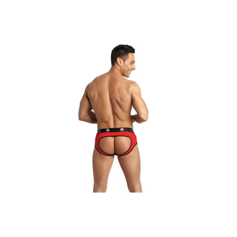 Mikrofaser Jock Bikini für Herren rot mit schwarzer Kante - ANAIS MEN JOCK - offene Gesäßpartie