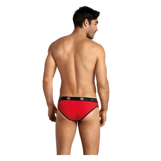 Men's red microfiber brief ANAIS Soul Slip front view black elastic waistband comfortable underwear 2025
