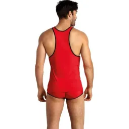 Top senza maniche in microfibra rosso ANAIS MEN per uomo, vista frontale, bordo nero.
