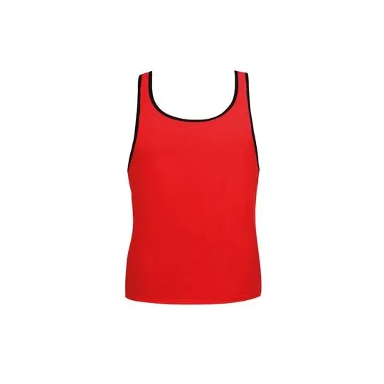 Top senza maniche in microfibra rosso ANAIS MEN per uomo, vista frontale, bordo nero.