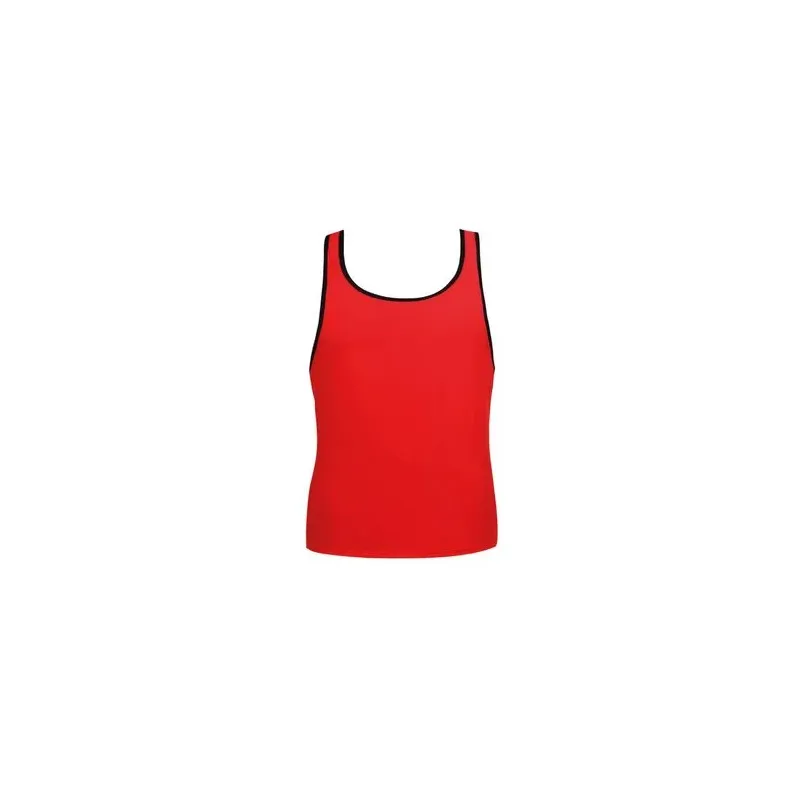 Red sleeveless microfiber top ANAIS MEN for men, front view, black trim.