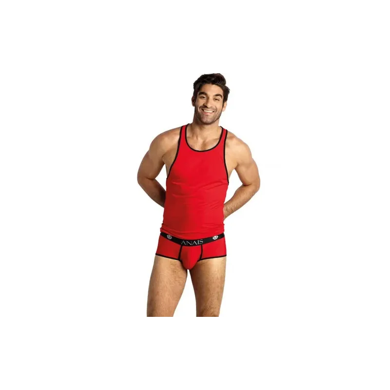 Rotes ärmelloses Mikrofaser-Top ANAIS MEN für Herren, Vorderansicht, schwarzer Rand.