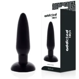 Plug anal Addicted Toys 13.5 cm TPR flexible negro para principiantes - vista general" }, { "fr": "Gros plan sur la base stable 