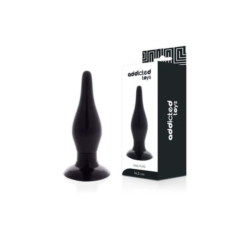 Vista principale del plug anale Addicted Toys in TPR nero, 14.5 cm, ultra morbido per dilatazione anale.