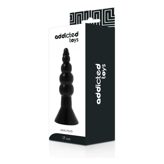 Vue d'ensemble du plug anal noir Addicted Toys 17 cm en TPR sans phtalates, pour dilatation anale