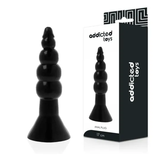 Vue d'ensemble du plug anal noir Addicted Toys 17 cm en TPR sans phtalates, pour dilatation anale