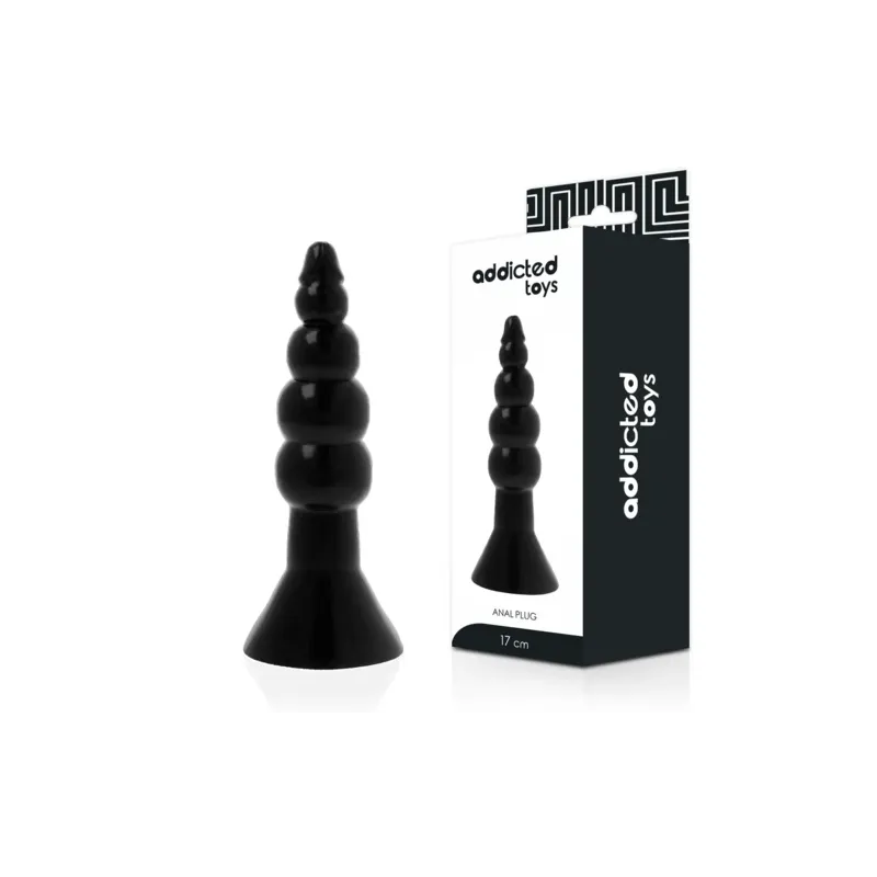 Overall view of Addicted Toys black anal plug 17 cm in TPR phthalate-free, for anal dilation