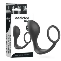 Plug anale con anello penieno Addicted Toys in silicone nero – vista frontale completa
