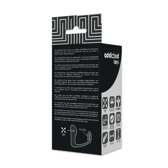 Plug anal con anillo de pene Addicted Toys de silicona negra – vista general frontal" }, { "fr": "Plug anal noir Addicted Toys a