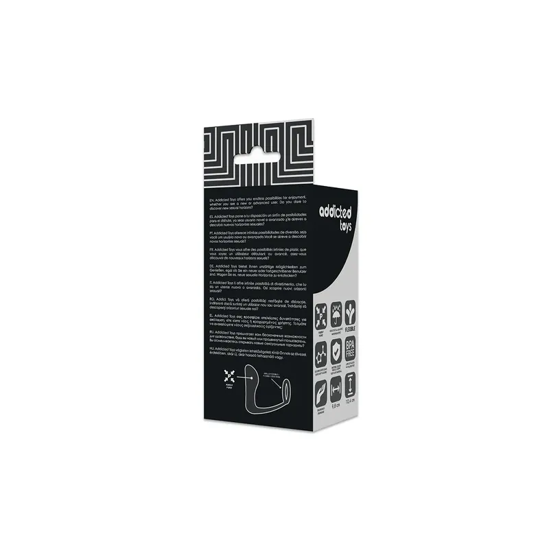 Analplug mit Penisring Addicted Toys aus schwarzem Silikon – Gesamtansicht von vorne