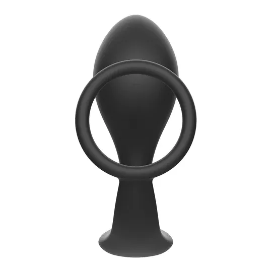 Black silicone anal plug with cock ring by Addicted Toys – front overall view